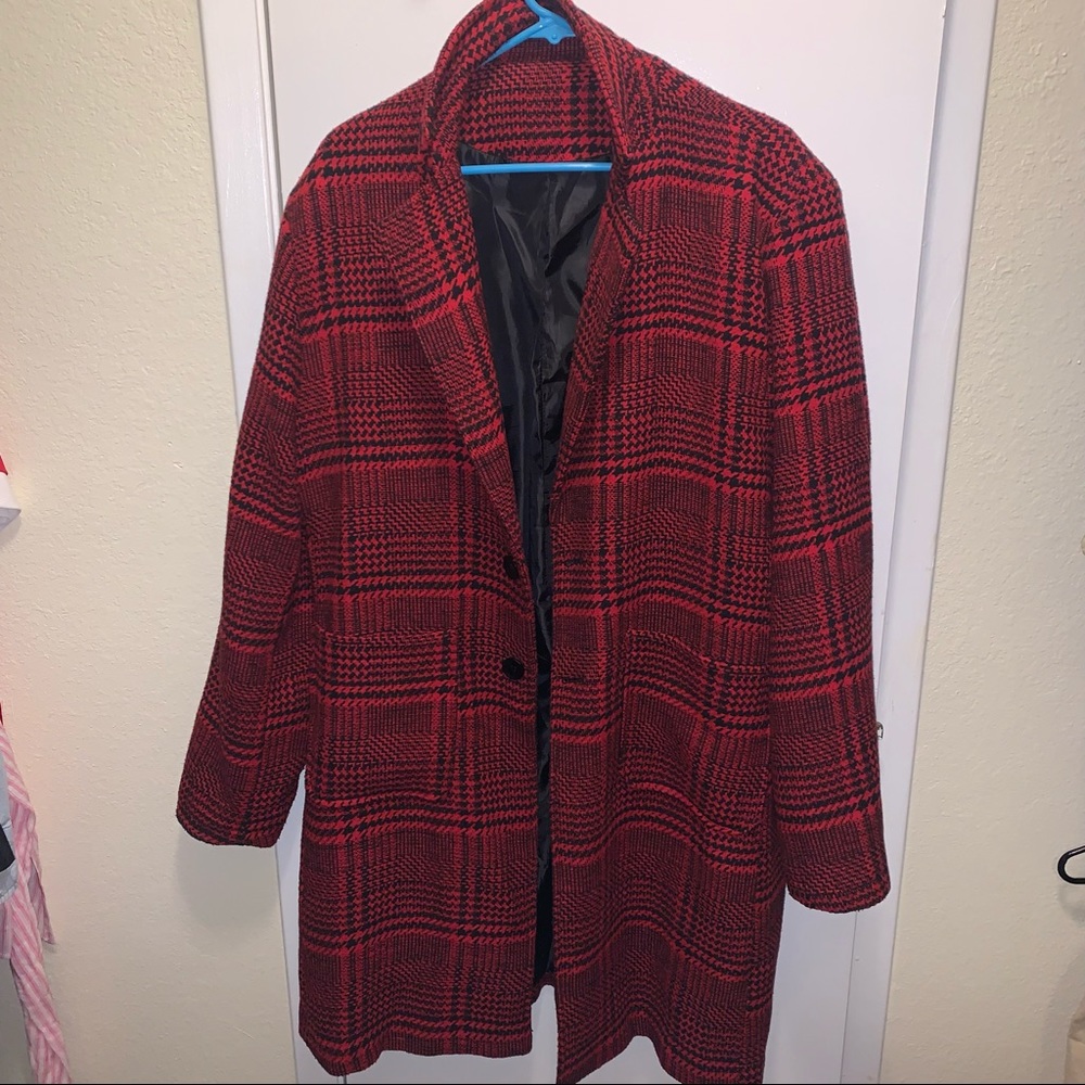 Red & Black Striped Trench coat
